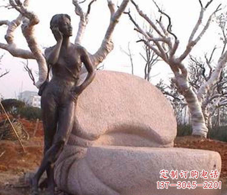 宁波现代女人打电话铜雕
