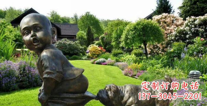 宁波小狗叼小孩裤子童趣铜雕
