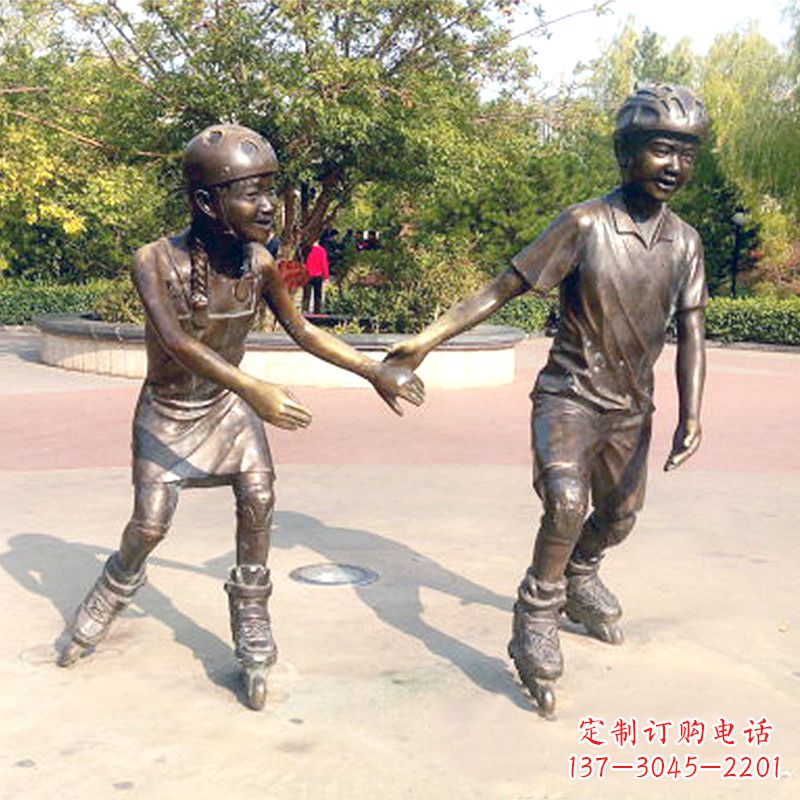 宁波小孩滑旱冰广场运动人物铜雕