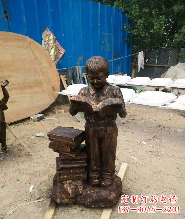 宁波小孩看书玻璃钢仿铜人物雕塑