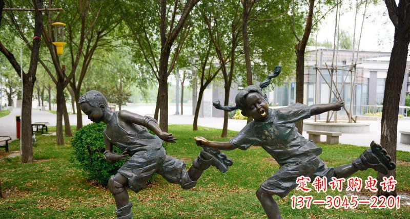 宁波小孩人物玩轮滑铜雕