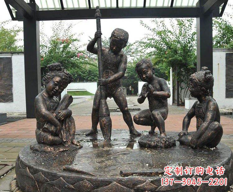 宁波小孩写大字铜雕小品