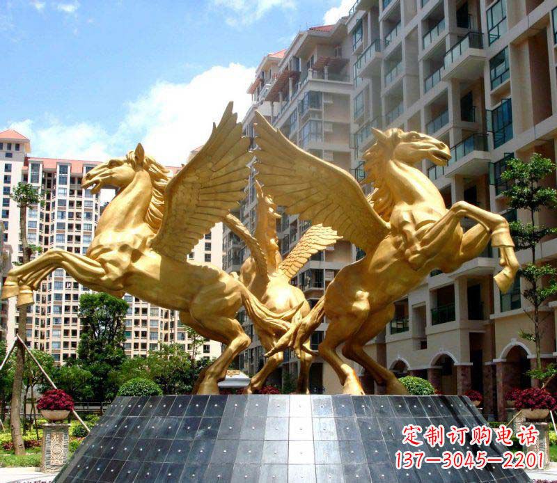 宁波小区飞马三匹马景观铜雕