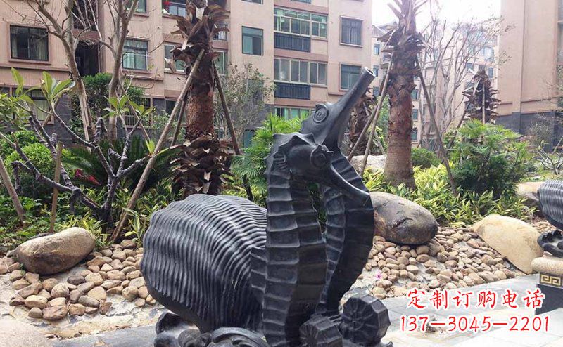 宁波小区海马动物玻璃钢仿铜雕塑