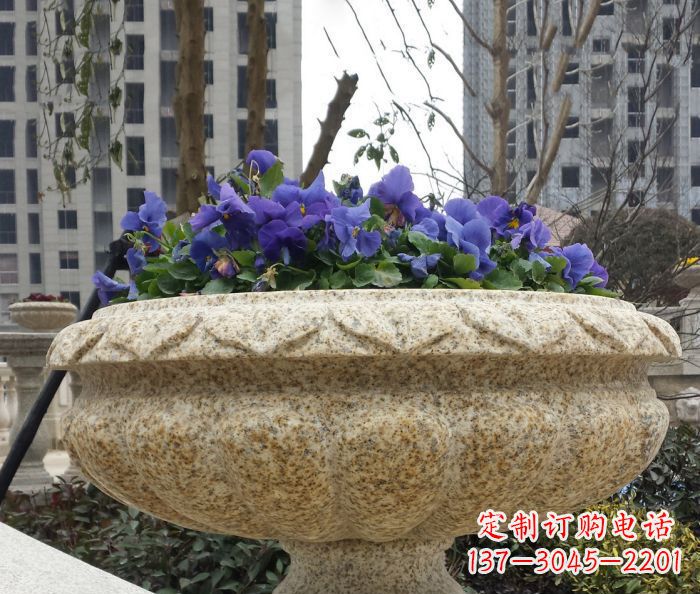 宁波小区景观大理石花盆石雕 