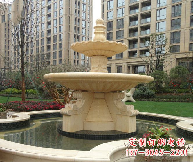 宁波小区景观晚霞红多层喷泉石雕 (3)