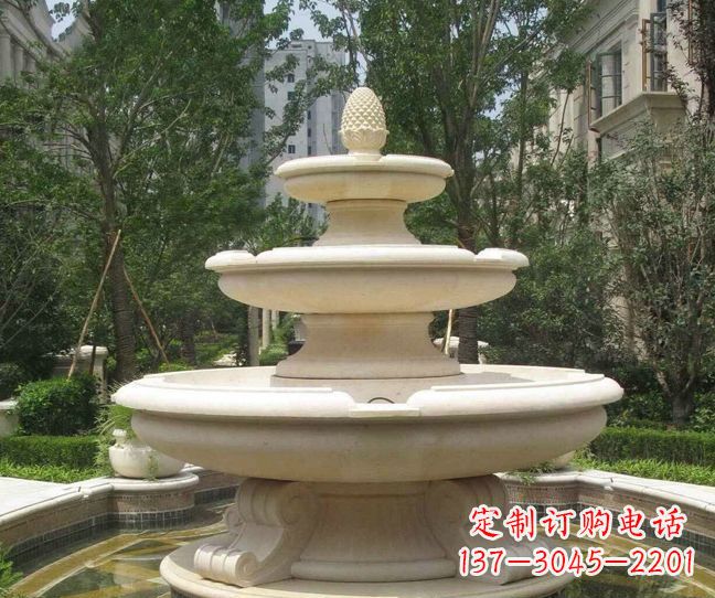 宁波小区景观晚霞红多层喷泉石雕
