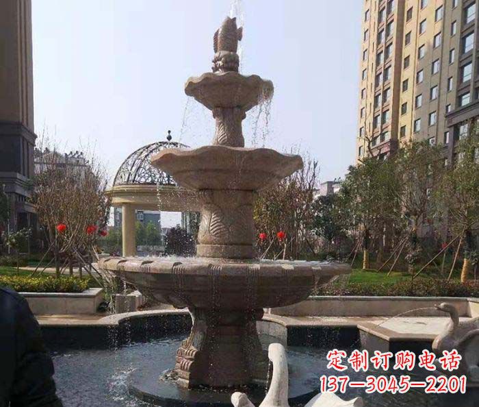 宁波小区景观晚霞红鲤鱼石雕喷泉