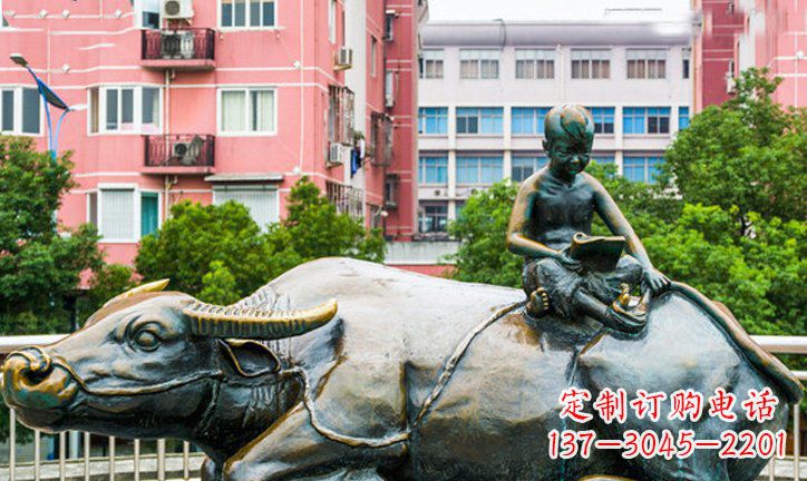 宁波小区牧童牛景观铜雕
