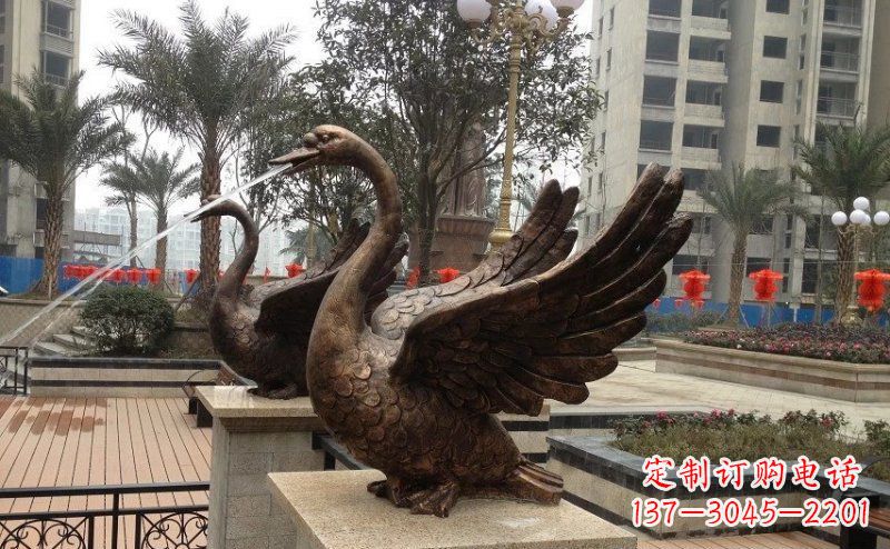 宁波小区喷水天鹅动物铜雕