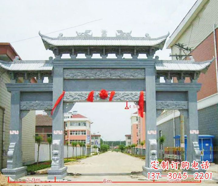 宁波小区三门牌坊石雕