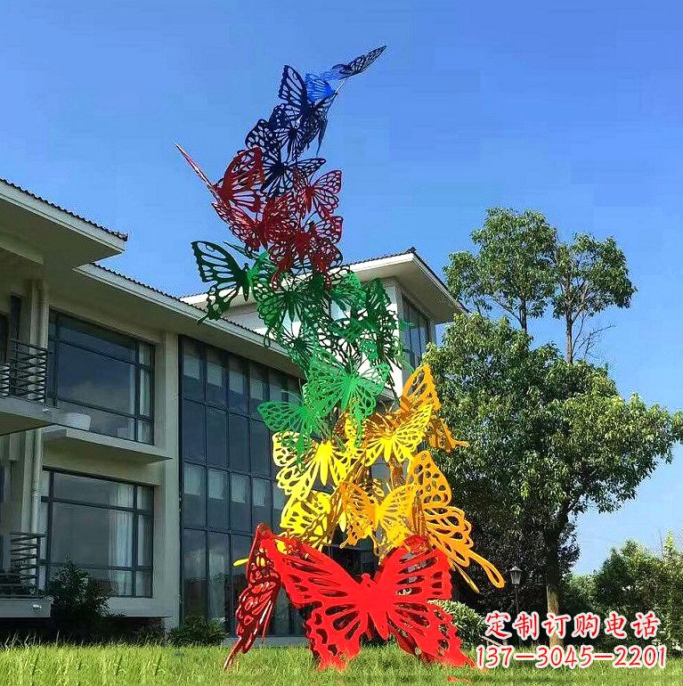 宁波小区园林不锈钢彩色蝴蝶景观雕塑
