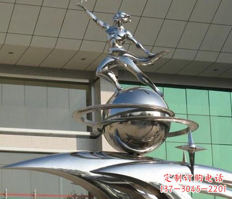 宁波校园不锈钢地球和学生景观雕塑