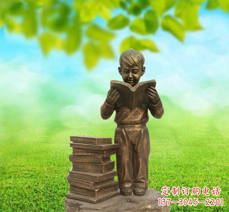 宁波校园读书的小男孩铜雕