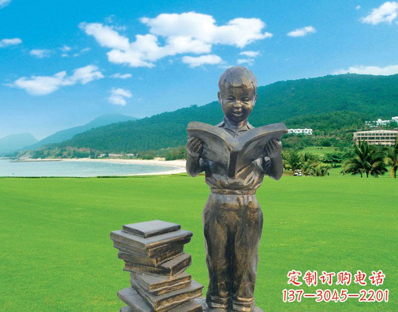 宁波校园看书的小男孩雕塑