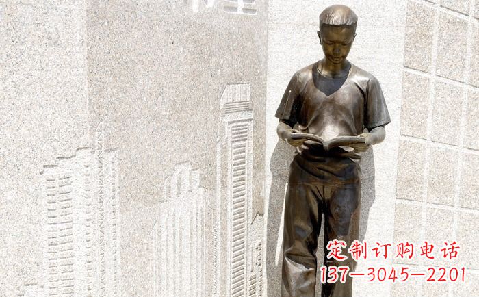 宁波校园看书的学生人物铜雕