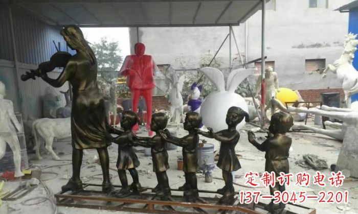 宁波校园老师和儿童铜雕