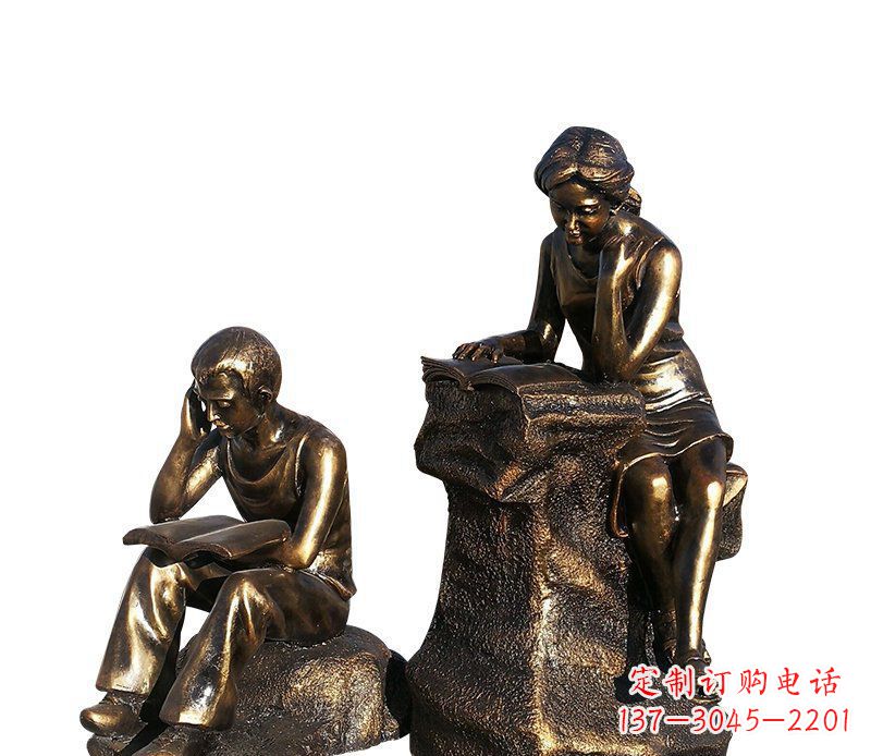 宁波校园铸铜学生看书人物雕塑