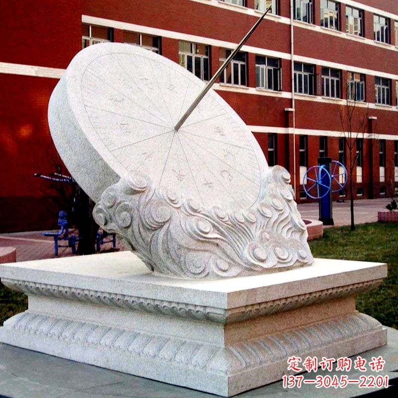 宁波学校校园汉白玉日晷石雕摆件