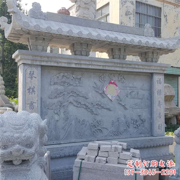 宁波迎客松石雕影壁墙