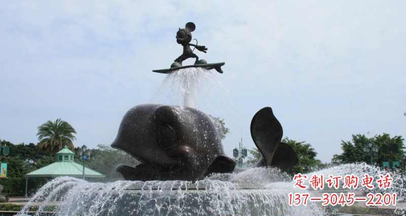 宁波游乐园鲸鱼喷泉和米老鼠景观铜雕