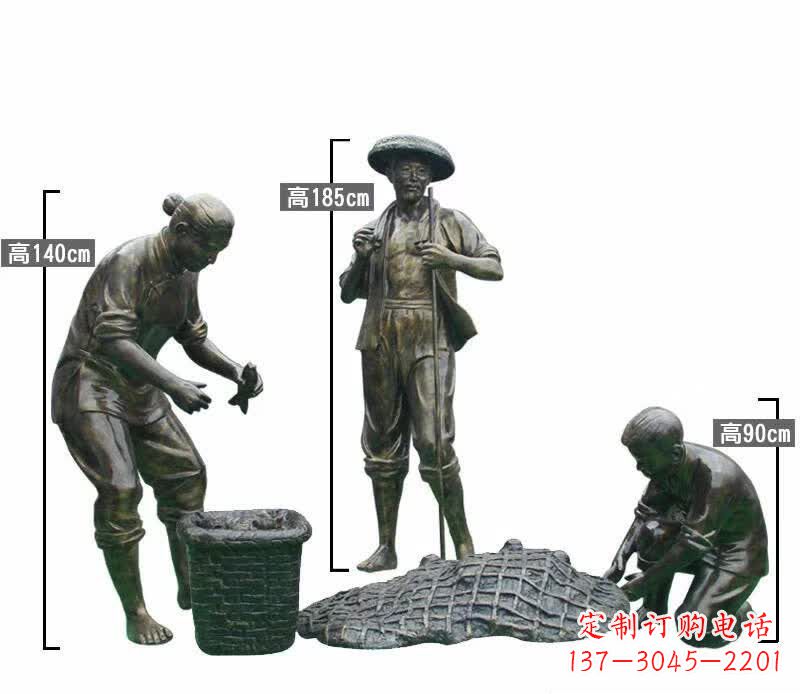 宁波渔夫捕鱼民俗铜雕