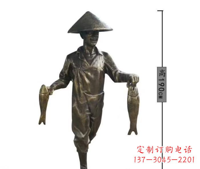 宁波渔夫捕鱼民俗铜雕 (2)