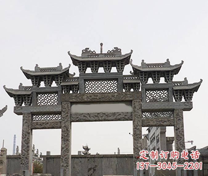 宁波园林仿古三门牌坊石雕 (4)