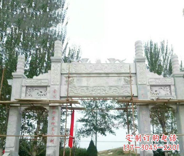 宁波园林仿古三门牌坊石雕 (3)