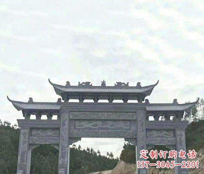 宁波园林仿古三门石牌坊景观石雕