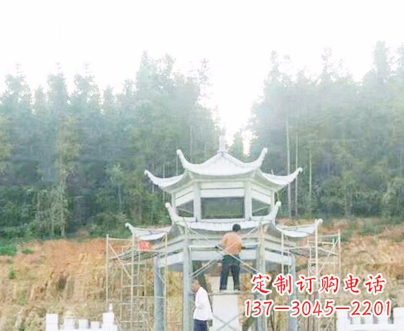 宁波园林仿古双层石凉亭景观石雕 (2)