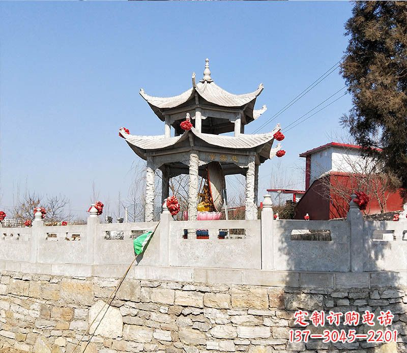 宁波园林仿古双层石凉亭景观石雕 (3)