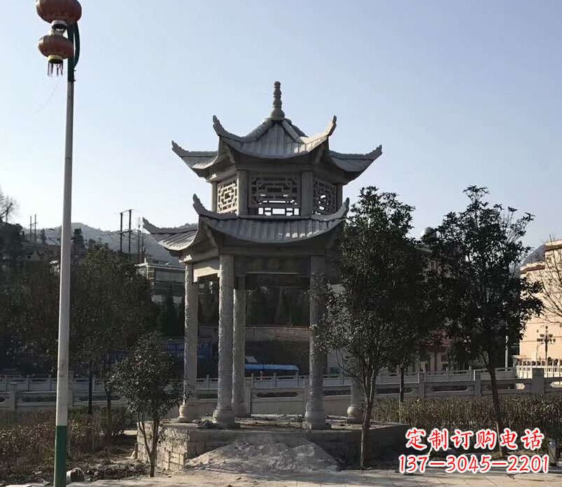 宁波园林仿古双层石凉亭景观石雕 (4)