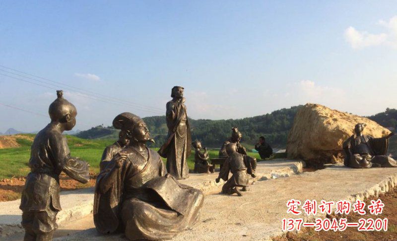 宁波园林古代人物和玩耍的小孩小品铜雕