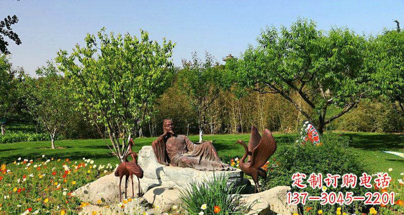 宁波园林古代人物仙鹤景观铜雕