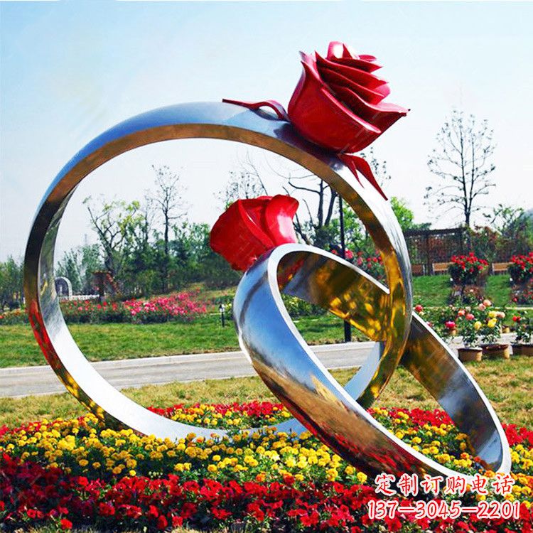 宁波园林花丛不锈钢玫瑰花戒指雕塑