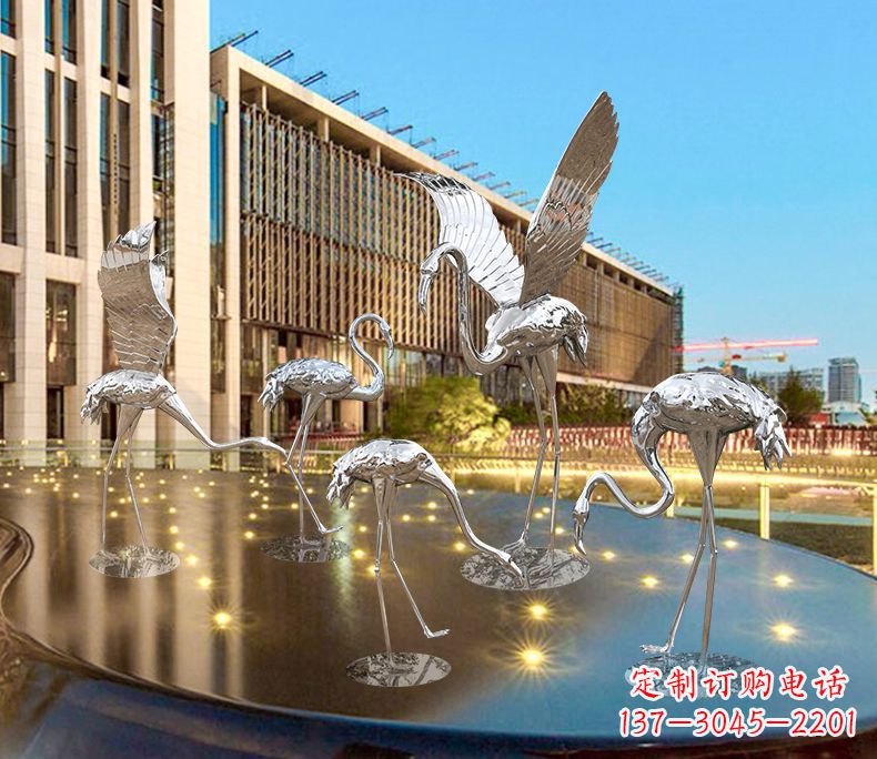 宁波园林火烈鸟不锈钢雕塑