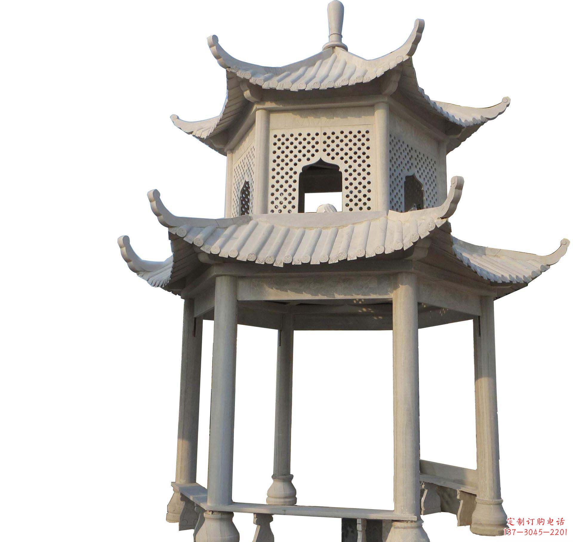 宁波园林景观大理石六角石雕双层凉亭