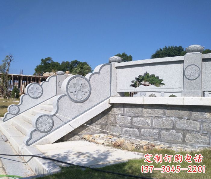 宁波园林景观大理石镂空莲花石栏板 (2)