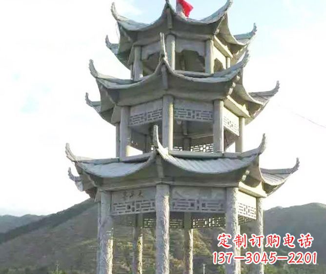 宁波园林景观多层凉亭石雕 (3)