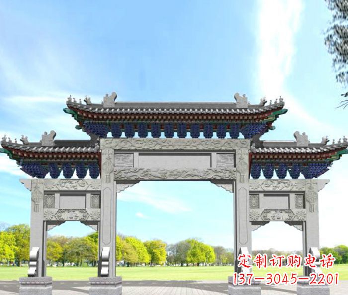 宁波园林景观仿古三门石牌坊