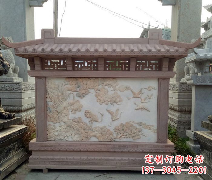 宁波园林景观松鹤石浮雕影壁