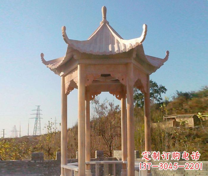 宁波园林景观晚霞红单层石雕凉亭