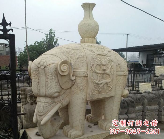 宁波园林景观驮瓶大象石雕