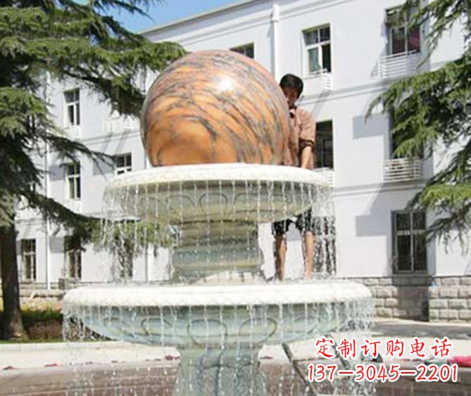 宁波园林景观晚霞红风水球喷泉石雕 (2)