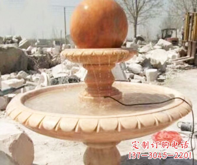 宁波园林景观晚霞红风水球喷泉石雕 (3)
