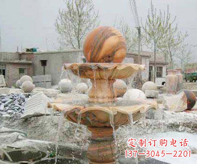 宁波园林景观晚霞红风水球喷泉石雕