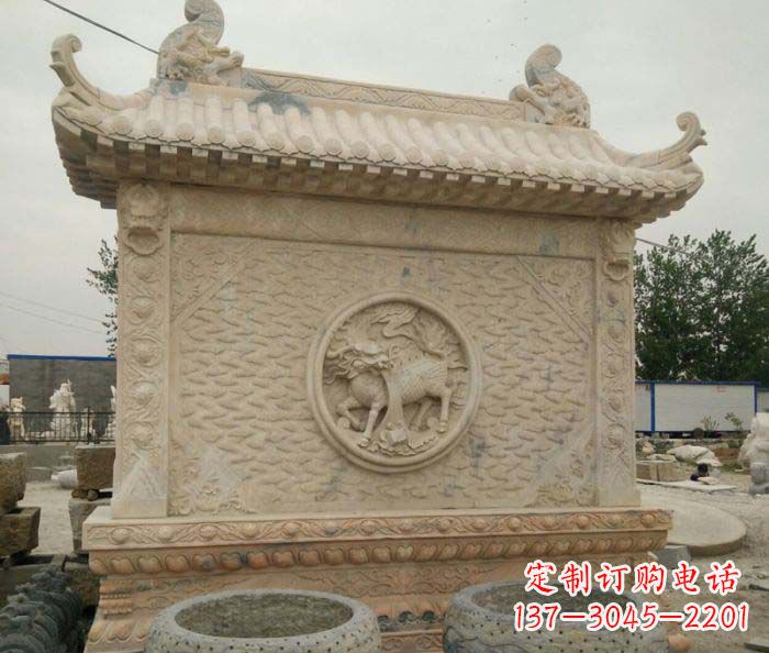 宁波园林景观晚霞红石雕影壁