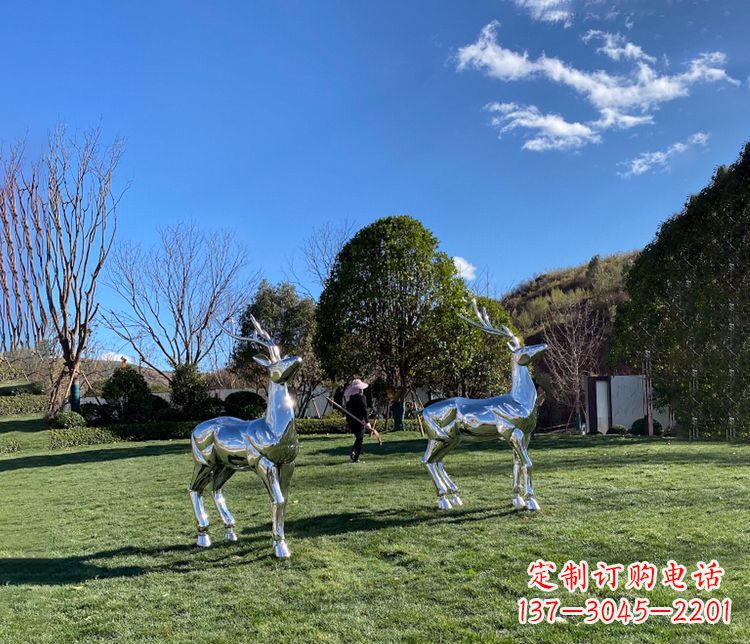 宁波园林镜面不锈钢梅花鹿雕塑
