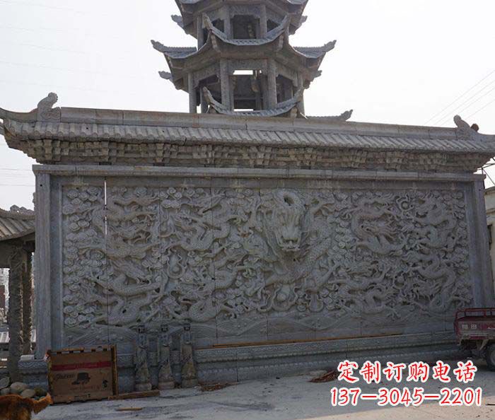 宁波园林九龙壁石雕影壁
